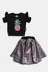 Printed Pineapple Sequins Skirt Set - Black