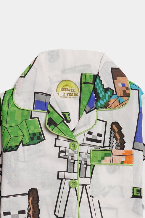 Printed Minecraft Nightsuit - White