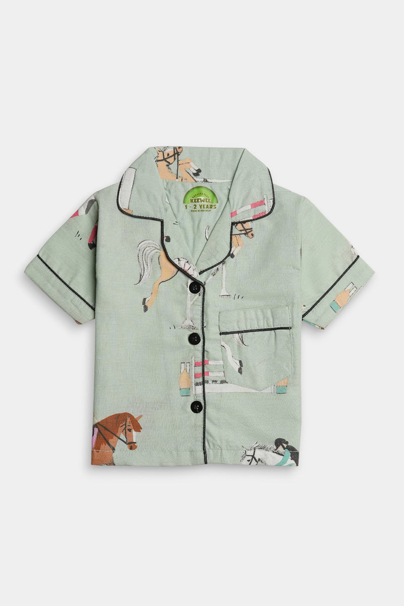 Printed Horses Nightsuit - Sea Green – Keewee Clothing