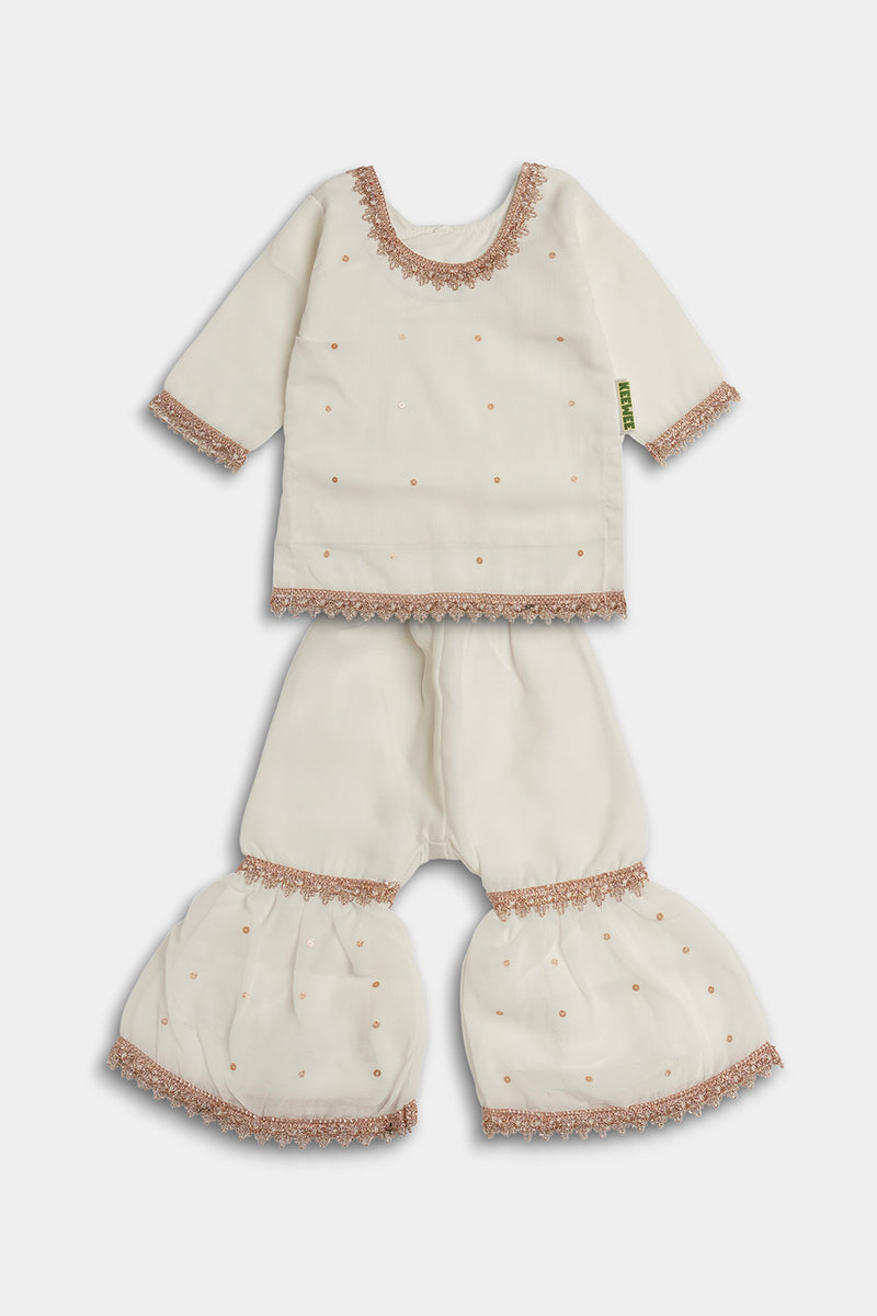 Pearl Gharara Chiffon 3 Piece - White – Keewee Clothing